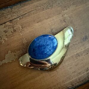 Florelle Vintage Gold and Blue Stone Brooch with engraving on back